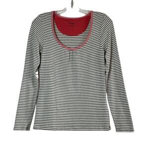 Boden Long Sleeve Scoop Neck Striped Pullover Top Gray White Womens 6